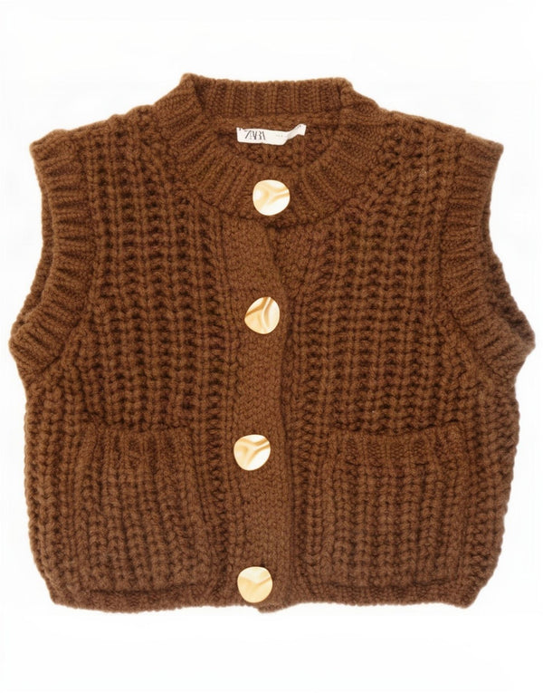 Maglione cardigan oversize senza maniche da donna Zara UK 10 piccolo acrilico marrone