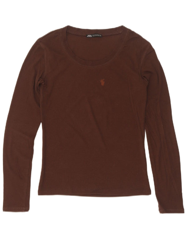 Top Zara da donna a maniche lunghe UK 8 Small Marrone