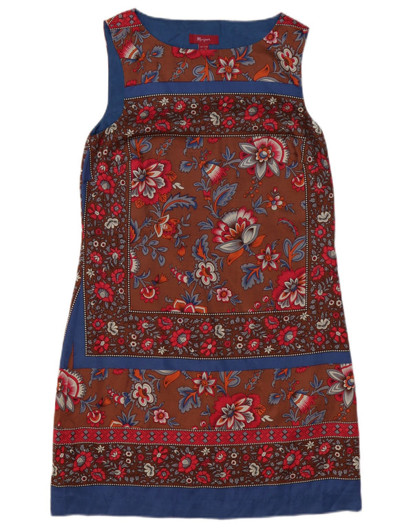 MONSOON Abito a trapezio senza maniche da donna UK 10 Piccolo poliestere floreale marrone