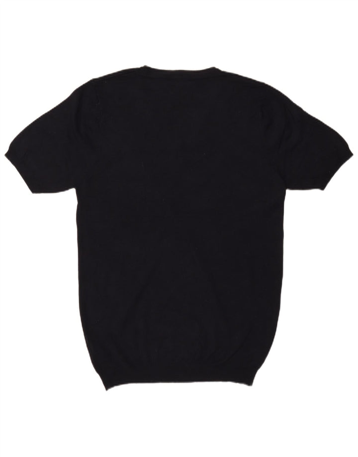 Maglione Zara da uomo basic a maniche corte con scollo a V grande in viscosa blu navy