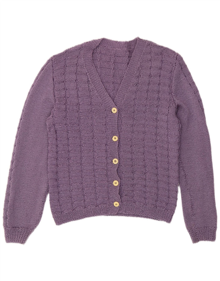 Maglione cardigan da donna vintage UK 14 viola medio