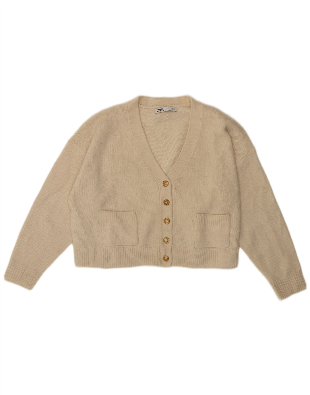 Maglione cardigan oversize corto da donna Zara UK 10 piccolo lana bianco sporco