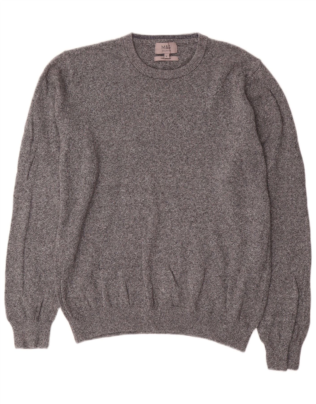 Maglione maglione girocollo da uomo Marks & Spencer grande cotone chiazzato grigio