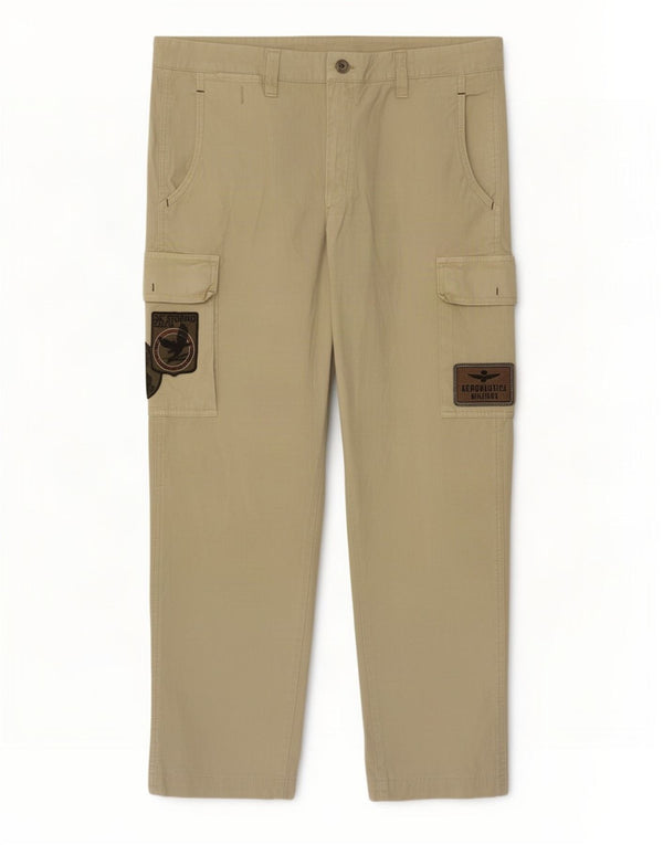 Pantaloni cargo dritti da uomo Aeronautica Militare W42 L30 in cotone beige