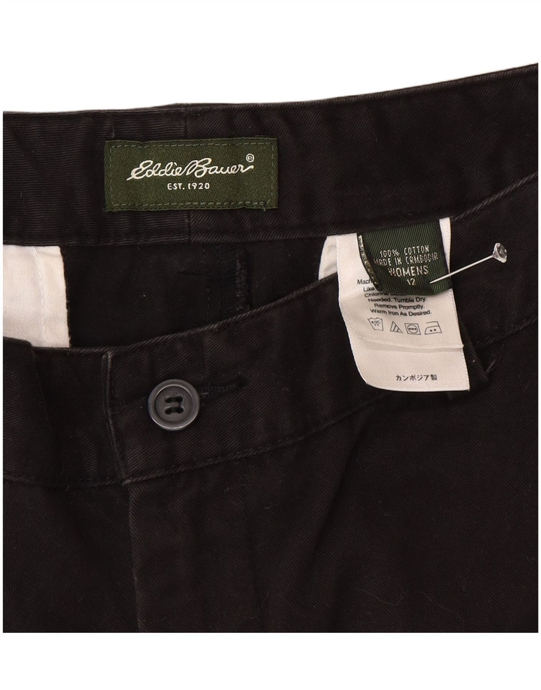 Pantaloncini chino da donna Eddie Bauer US 12 Large W32 cotone nero