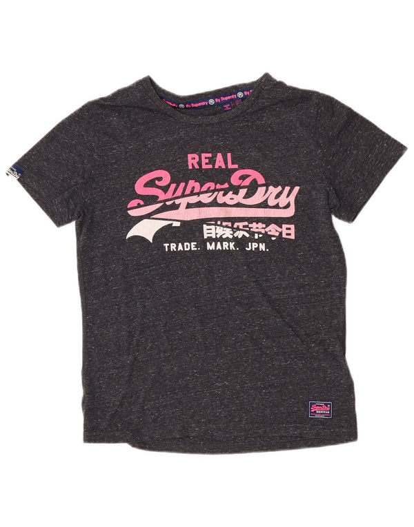 T-shirt grafica da donna Superdry Top UK 10 piccolo cotone chiazzato grigio