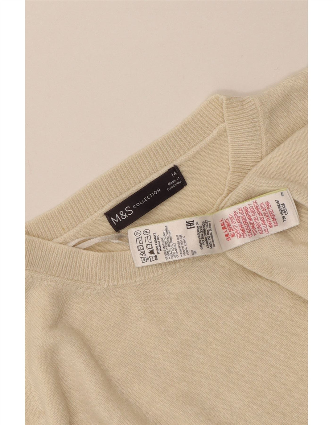 MARKS & SPENCER Maglione girocollo da donna UK 14 Acrilico beige medio