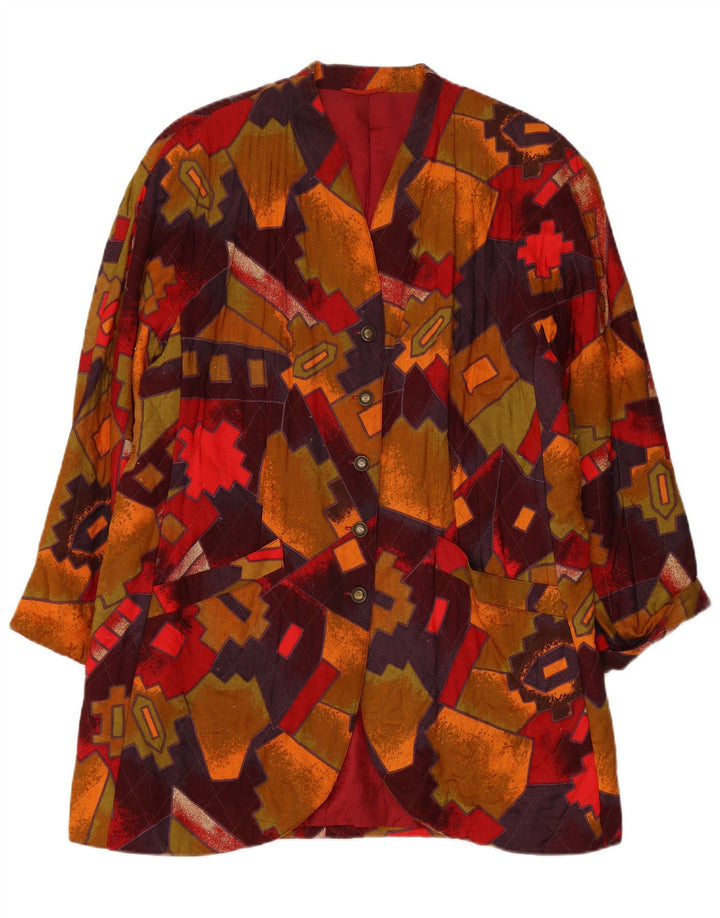 VINTAGE Womens Longline Blazer Jacket EU 44 XL Multicoloured Geometric