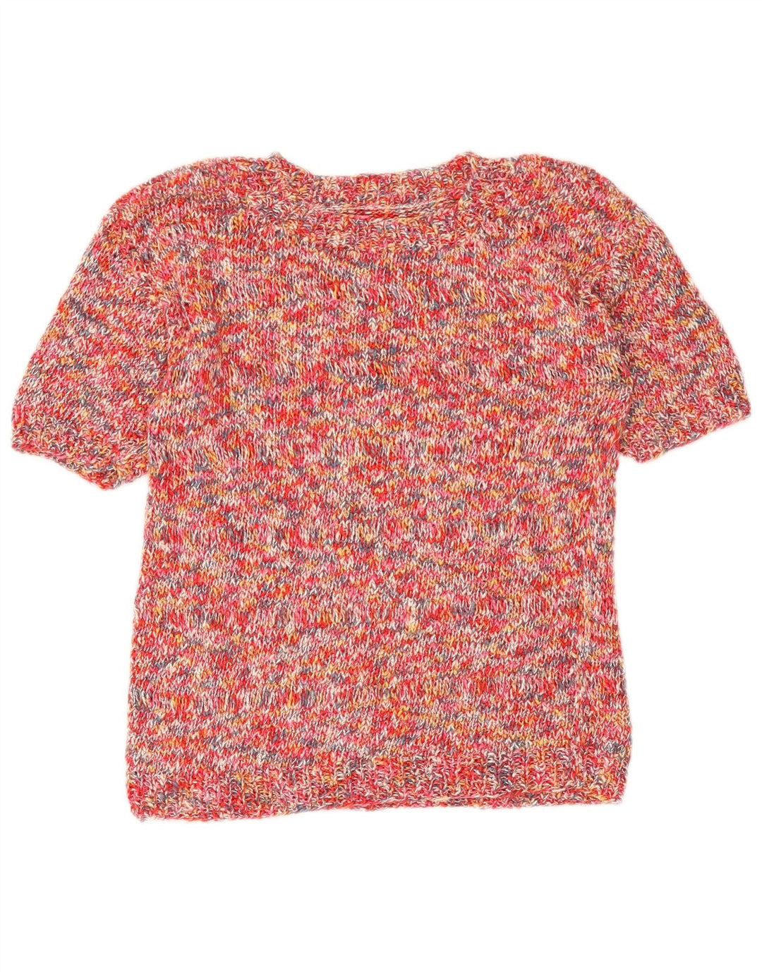Maglione maglione girocollo da donna vintage UK 12 rosso medio chiazzato