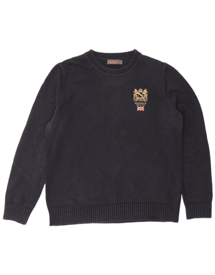 Maglione maglione girocollo da uomo Morris in cotone blu navy medio