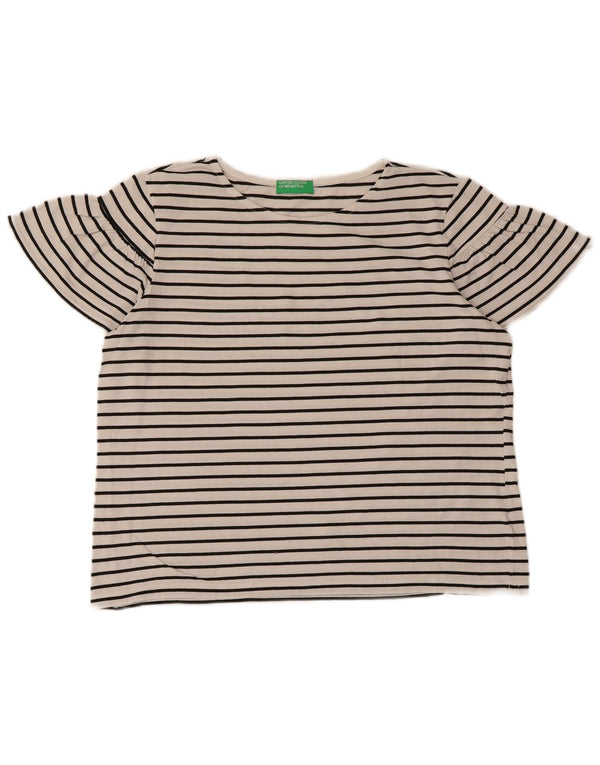 Benetton T-shirt a maniche corte da donna Top UK 16 Large White Striped