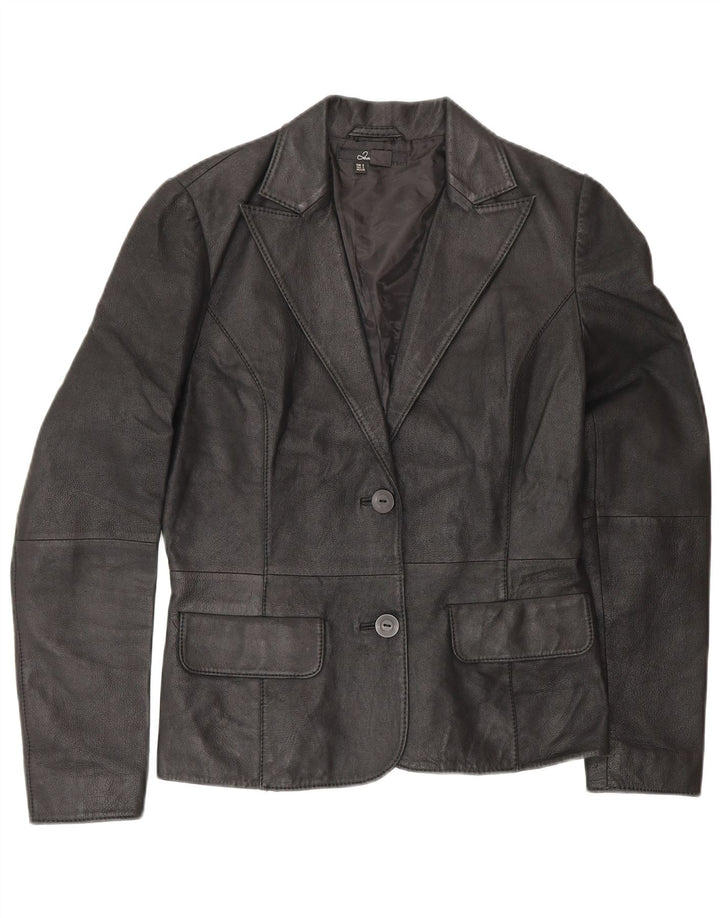 Giacca blazer in pelle da donna Zara a 2 bottoni UK 10 piccola in pelle nera