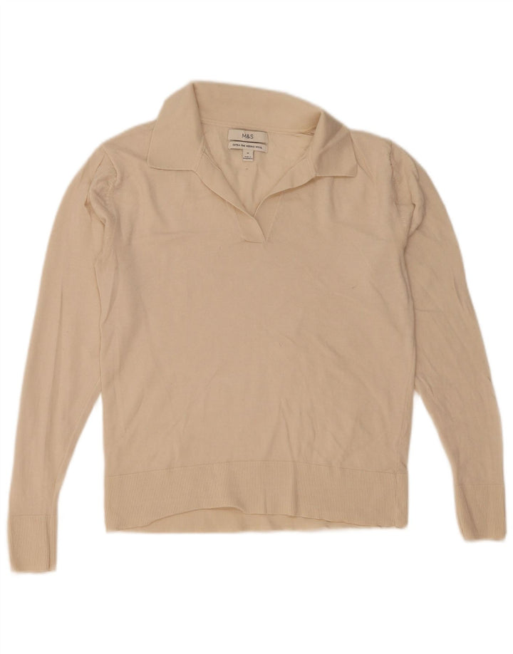 Maglione da donna Marks & Spencer con collo a polo UK 12 Lana beige medio