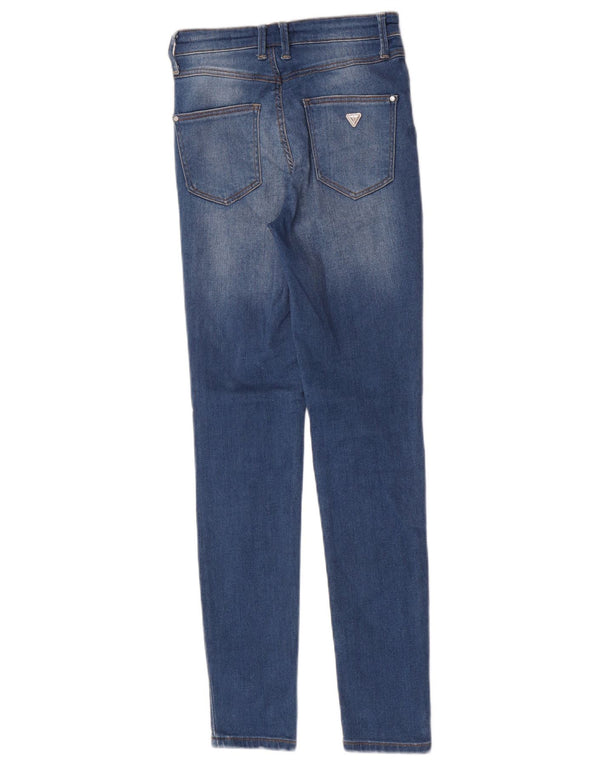 Jeans skinny a vita alta effetto consumato da donna Guess W25 L29 cotone blu
