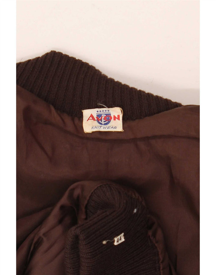 Giacca in pelle lavorata a maglia da donna vintage IT 44 Marrone medio