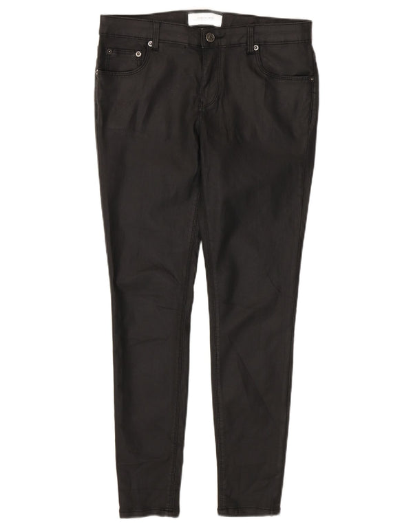 Zara Womens Waxed Skinny Casual Trousers EU 36 XS W26 L26 Black Cotton