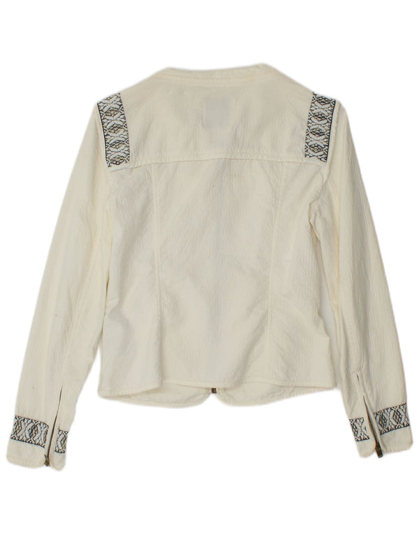 Giubbotto bomber oversize corto da donna ZARA UK 10 piccolo bianco sporco geometrico
