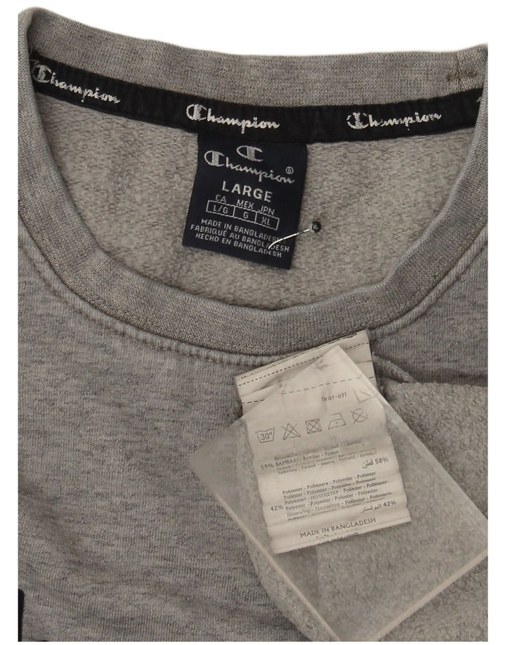 Felpa grafica da uomo Champion, maglione grande, cotone grigio