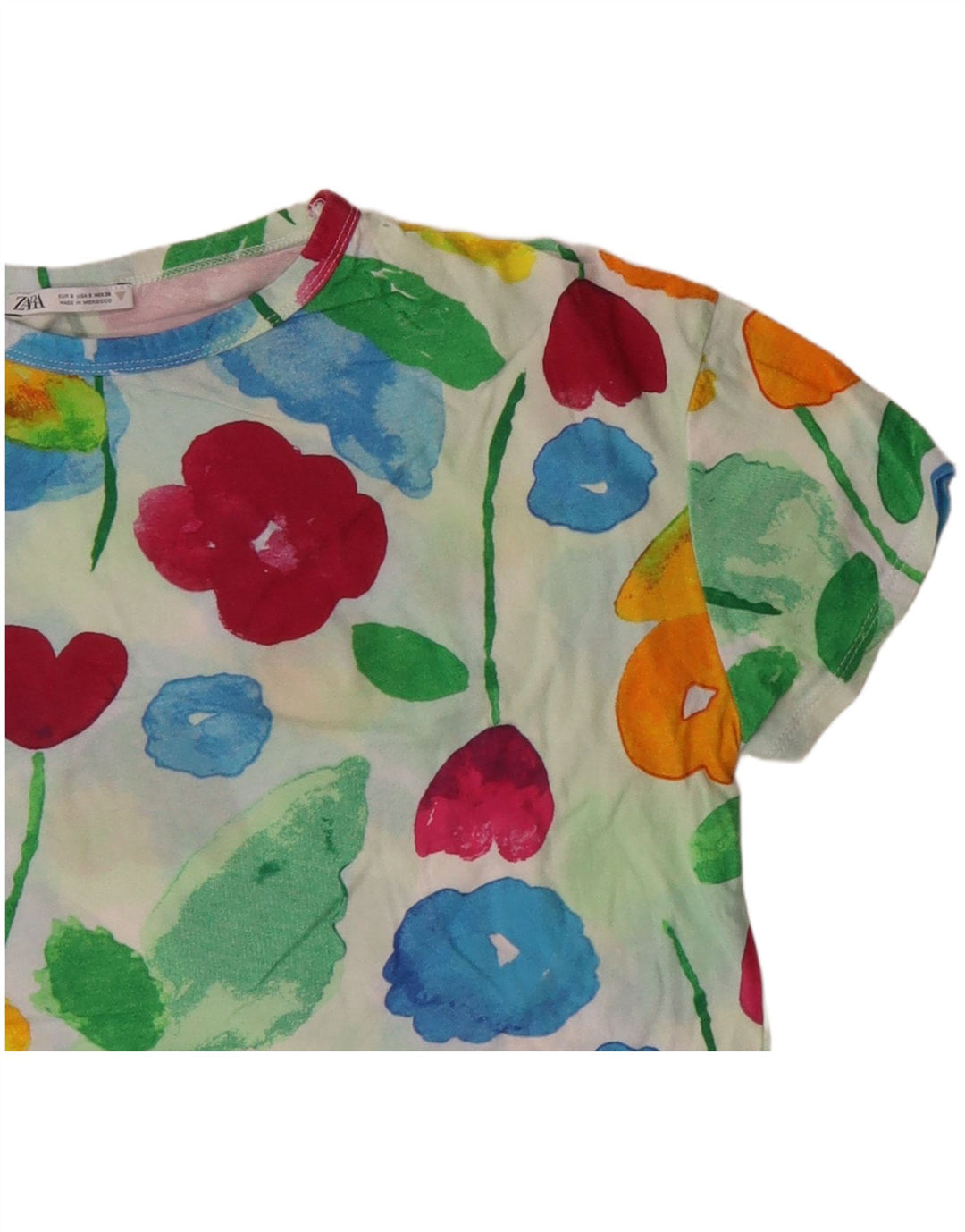 T-shirt grafica corta da donna ZARA Top UK 10 piccolo floreale multicolore