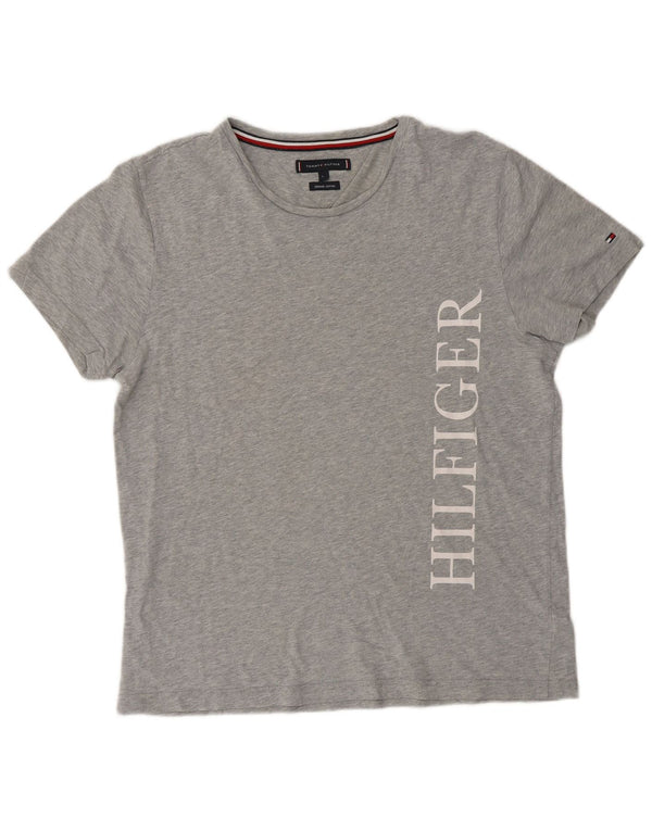 T-shirt grafica da donna Tommy Hilfiger Top UK 16 grande cotone chiazzato grigio