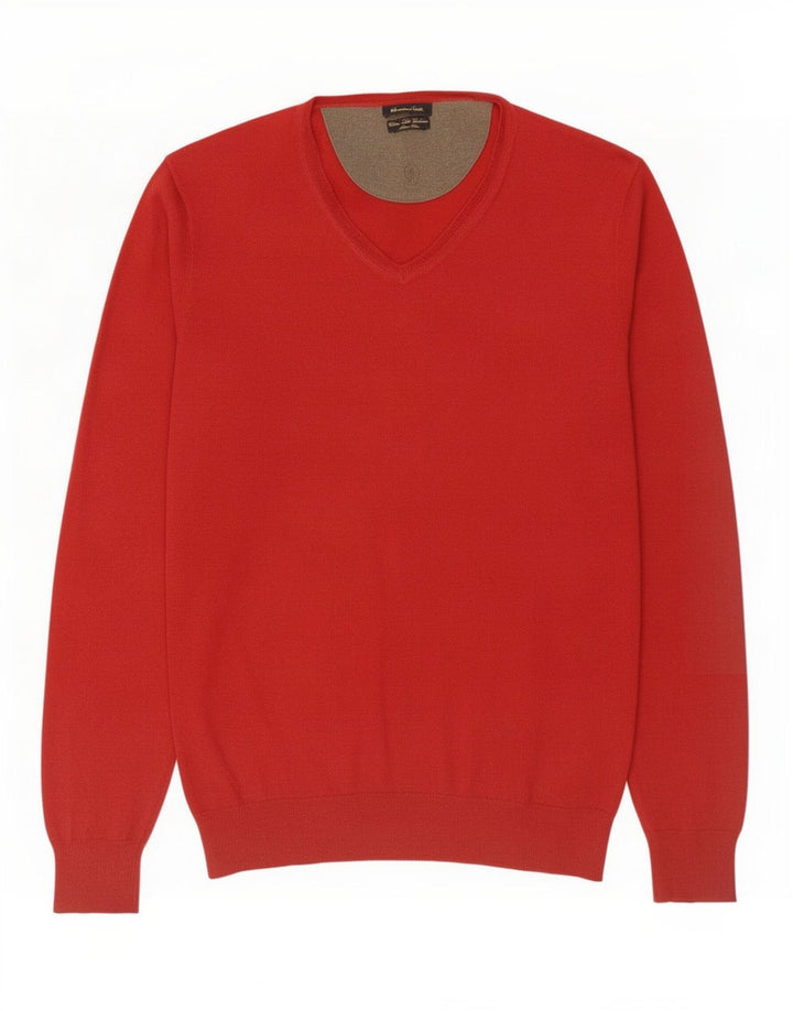 Maglione da uomo con scollo a V Massimo Dutti in cotone rosso medio