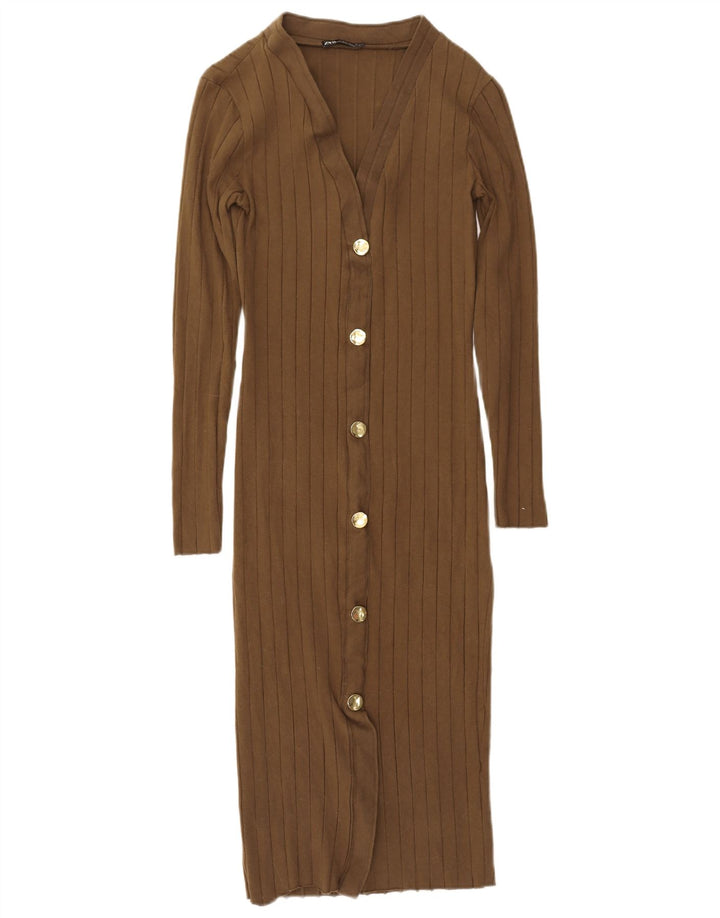 Vestito lungo a maniche lunghe da donna Zara UK 12 medio cachi
