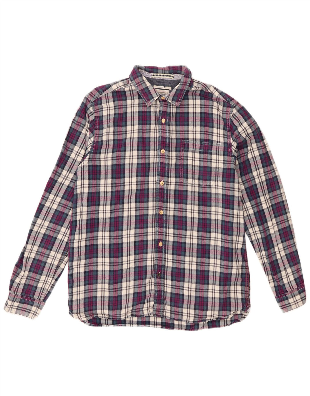Camicia da uomo in flanella dal taglio classico di White Stuff, cotone a quadri viola medio