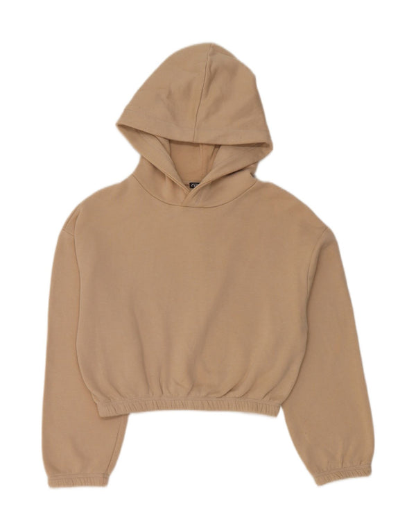 Maglia corta con cappuccio da donna Zara UK 10 piccola in cotone beige