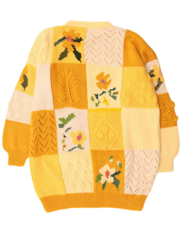 Abito maglione vintage da donna a maniche lunghe UK 22 3XL Patchwork giallo
