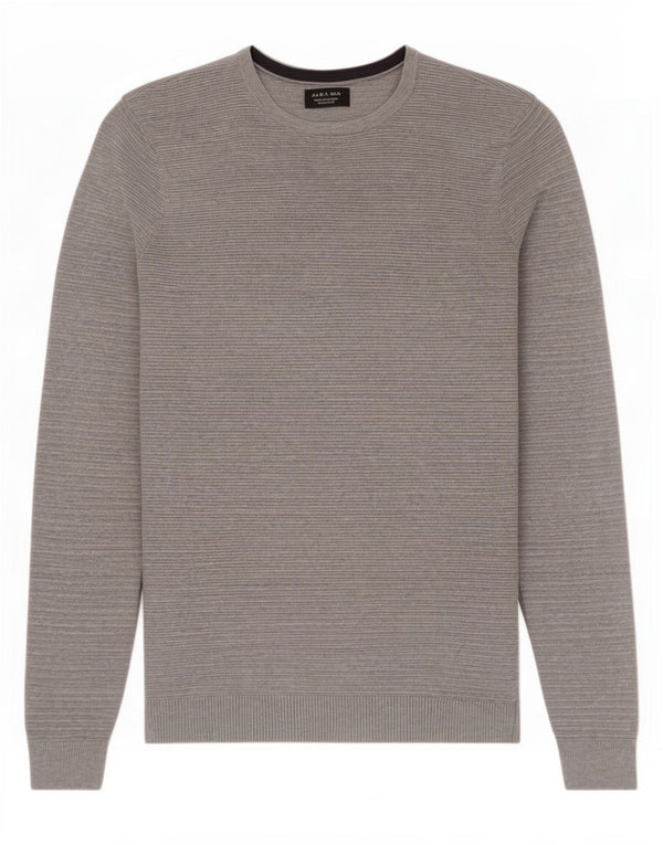 Maglione maglione girocollo da uomo Zara in cotone grigio medio