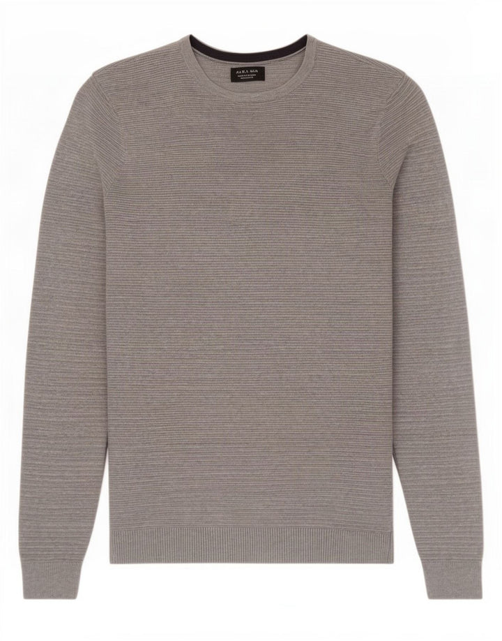 Maglione maglione girocollo da uomo Zara in cotone grigio medio
