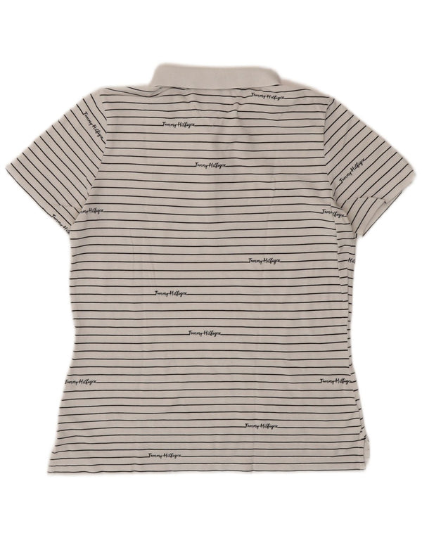 TOMMY HILFIGER Polo grafica da donna UK 14 a righe bianche medie