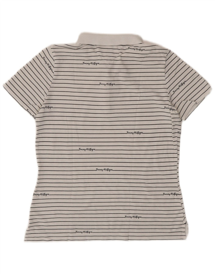 TOMMY HILFIGER Polo grafica da donna UK 14 a righe bianche medie