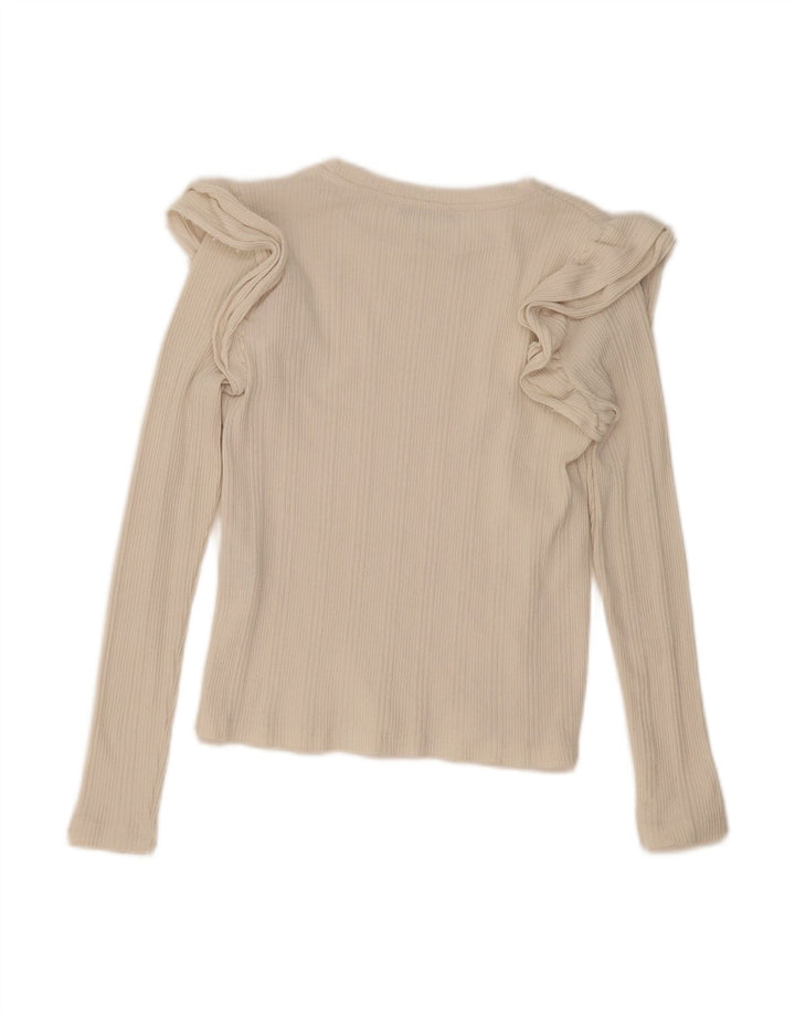 ZARA Womens Top Long Sleeve UK 12 Medium Beige Cotton