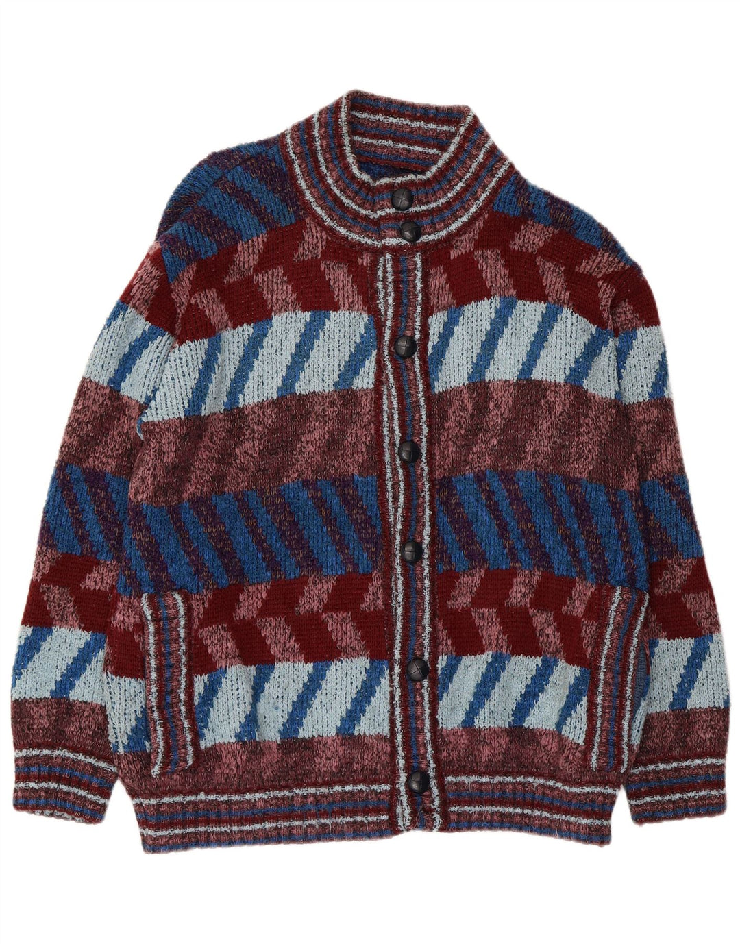 Maglione cardigan da uomo vintage grande motivo geometrico multicolore