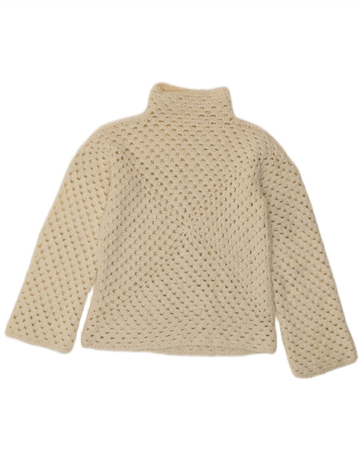 Maglione da donna vintage con collo a tartaruga trasparente, UK 14, medio, bianco sporco