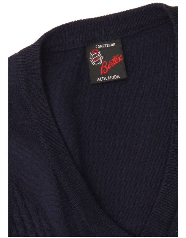 Canottiera vintage da uomo canotta media blu navy a rombi/diamante in lana vergine