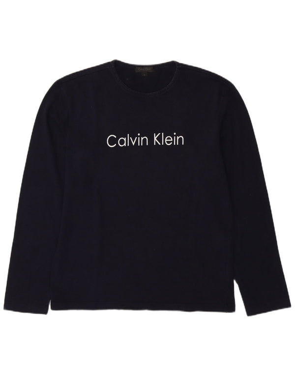 Calvin Klein Maglietta grafica da uomo a maniche lunghe in cotone blu navy medio