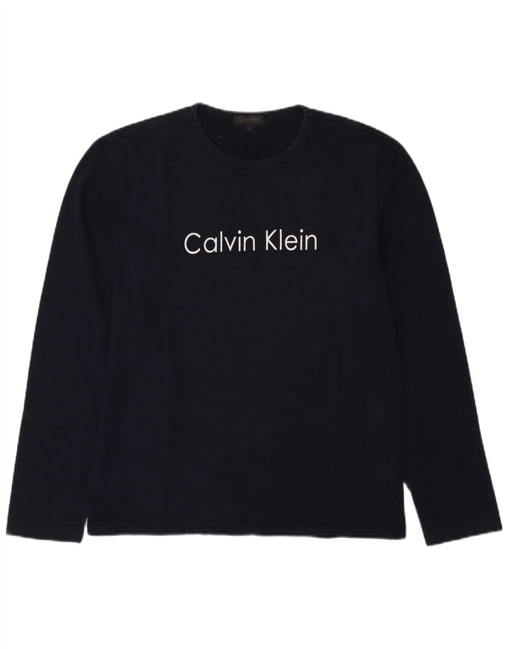 Calvin Klein Maglietta grafica da uomo a maniche lunghe in cotone blu navy medio