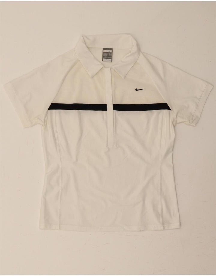 NIKE Womens Polo Shirt UK 14/16 Large White Colourblock Vintage Nike and Second-Hand Nike from Messina Hembry 