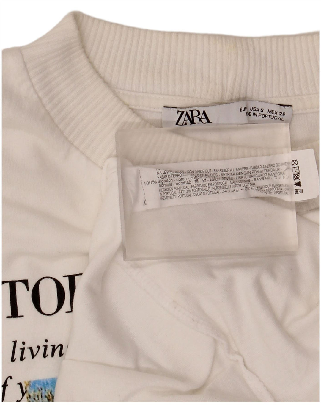 Top Zara da donna con grafica oversize a maniche lunghe UK 10 piccolo in cotone bianco