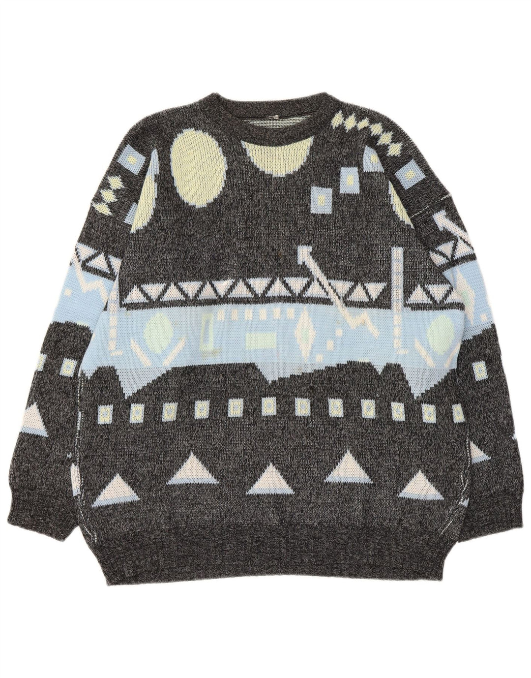 Maglione maglione girocollo da uomo vintage grande grigio geometrico