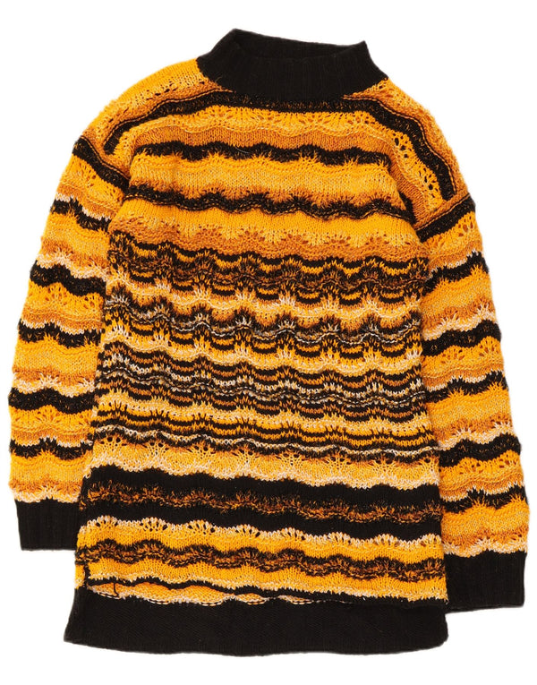 Maglione vintage da donna con collo dolcevita UK 10 piccolo a righe gialle
