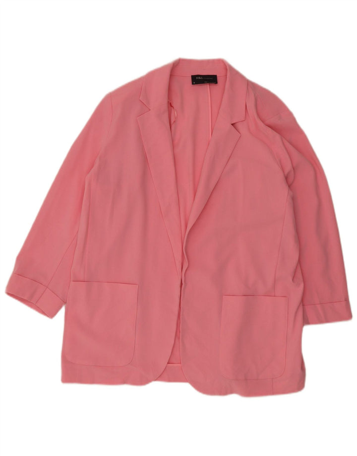 MARKS & SPENCER Giacca blazer aperta da donna con maniche a 3/4 UK 16 Large Rosa