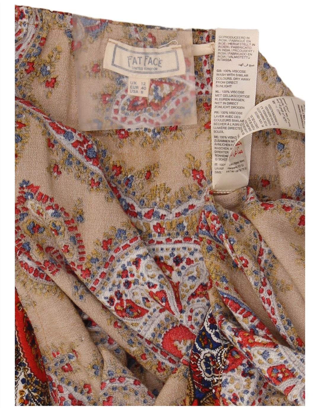 Canottiera corta da donna Fat Face UK 12 Viscosa Paisley marrone medio