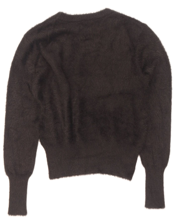 Maglione corto con scollo a barca da donna Zara UK 14 Cuore in nylon grigio medio