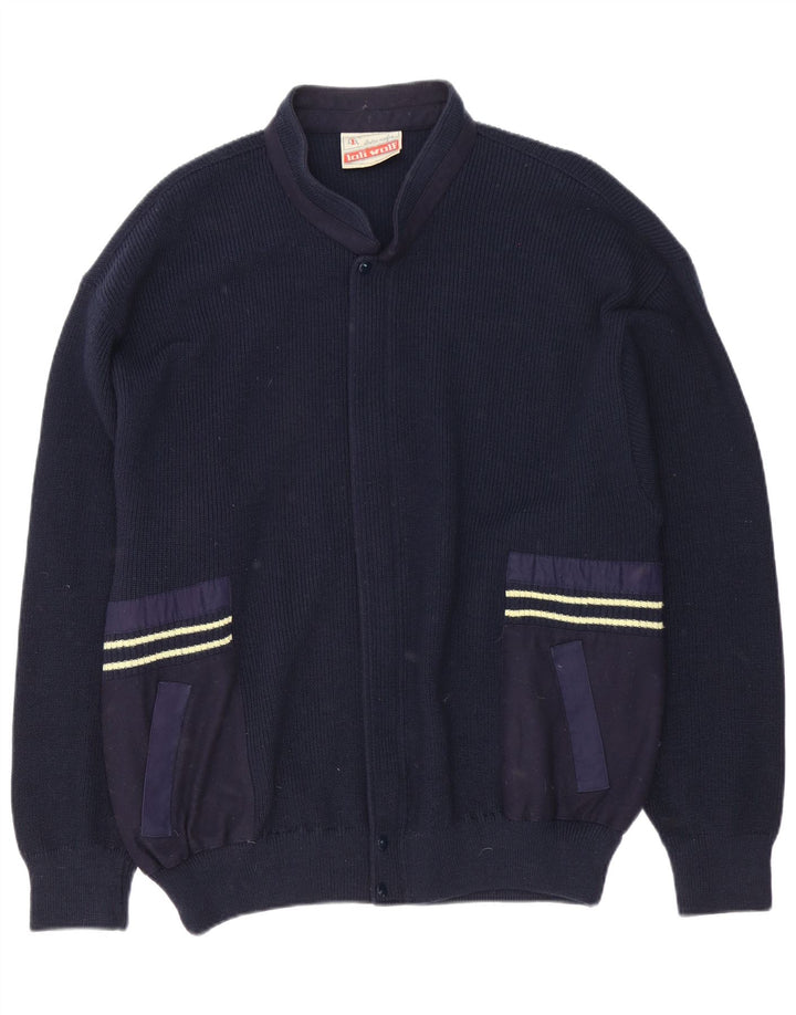 Maglione cardigan da uomo dalla vestibilità regolare Loli Wolf in lana blu navy media