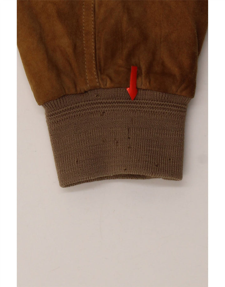 Giubbotto bomber in pelle scamosciata vintage da uomo UK 42 XL in pelle beige