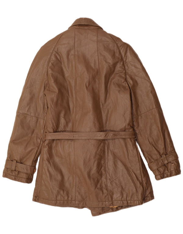 Cappotto in pelle militare vintage da donna UK 14 Marrone medio