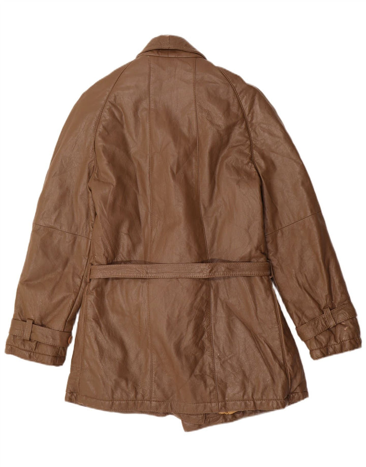 Cappotto in pelle militare vintage da donna UK 14 Marrone medio